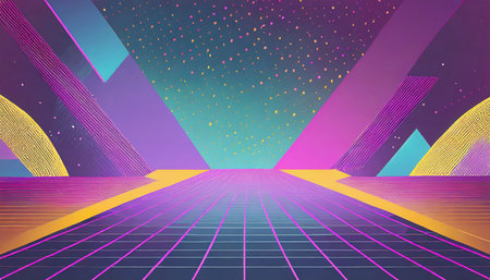 Retro Sci-Fi Background. Vector Illustration. Futuristic Technology Style.の素材