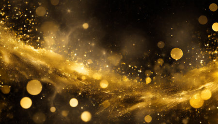 Gold glitter bokeh abstract light background. Gold and black.の素材