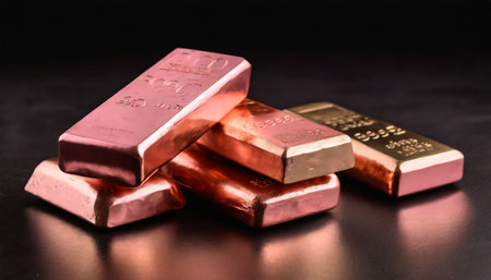 Gold bullion on a black background close-up, selective focusの素材