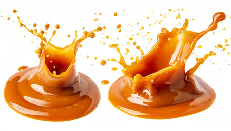 Splash of caramel on a white background. 3d rendering, 3d illustration.の素材