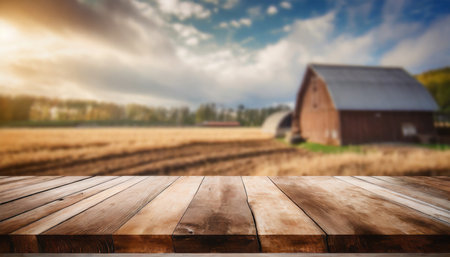 Wooden board empty table for product display montages. Agriculture backgroundの素材