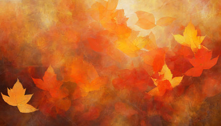 Autumn background with maple leaves on grunge textured paper.の素材