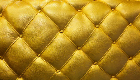 Luxury leather upholstery background. Close up of golden sofa textureの素材