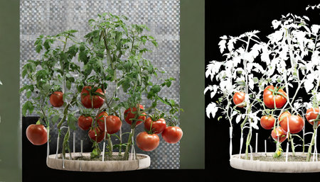 Tomatoes in the pot on the black background. 3d renderの素材