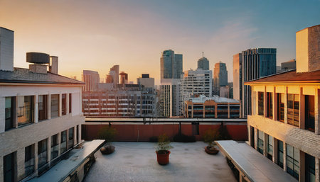 Sunset view of downtown Los Angeles, California, United States.の素材