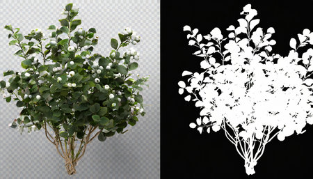 White mistletoe tree isolated on transparent background. 3d illustrationの素材