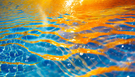Abstract background of water ripples in a swimming pool with sun reflectionの素材