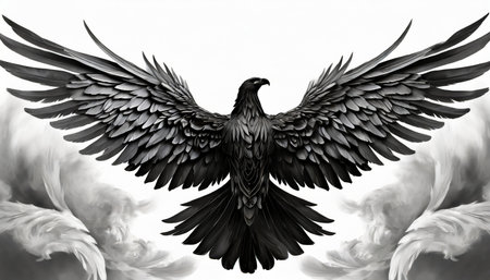 Black and white eagle in the cloudy sky. 3D illustration.の素材