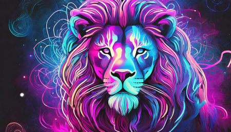 Lion head with abstract colorful background. Colorful vector illustration.の素材