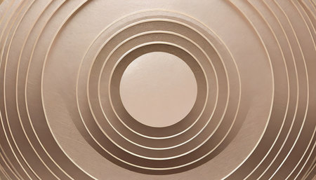 Circle and circle of copper color. Abstract background. 3D rendering illustration.の素材