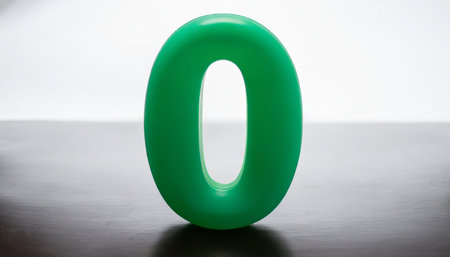 Number 0 in green color on a black table with white background.の素材