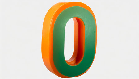Number 0 in green and orange, isolated on a white background.の素材
