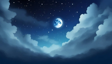 Night sky with clouds and moon. Vector illustration. Eps 10.の素材