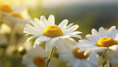 Beautiful chamomile flowers on blurred background, closeupの素材