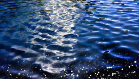abstract background of water ripples and bokeh in blueの素材