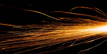 sparks from electric welding close-up on a black backgroundの素材