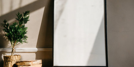 interior of modern living room with window and plant in vaseの素材
