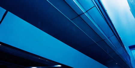 Blue interior of a modern office building. Abstract background and texture.の素材