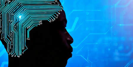 Silhouette of human head with circuit board. Artificial intelligence conceptの素材