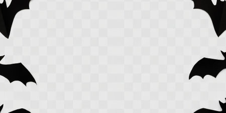 Halloween banner with black bats on transparent background. Vector illustration.の素材