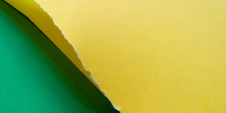 Yellow and green torn paper background. Copy space for your text.の素材