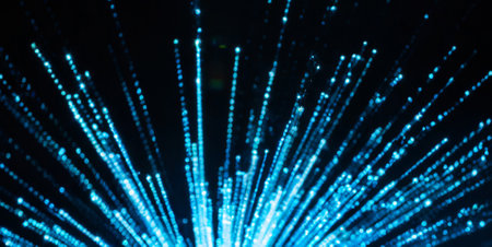 Abstract blue background with bokeh defocused lights and stars.の素材