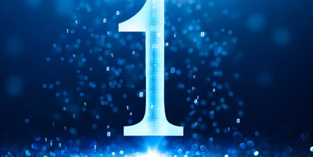 Number one made of binary code. Computer generated 3D photo renderingの素材