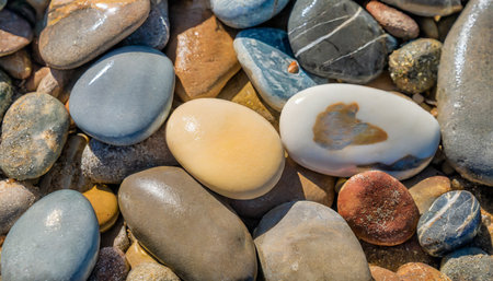 Colorful pebbles on the beach. Pebbles background.の素材