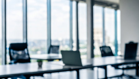 Abstract blur and defocused modern office interior for background - Vintage Filterの素材