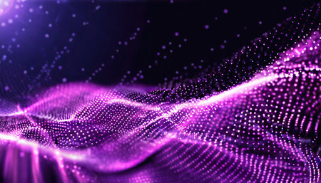 3D rendering of a digital wave of particles with depth of field and bokehの素材