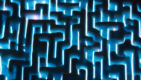 abstract background of blue light in the form of a maze.の素材