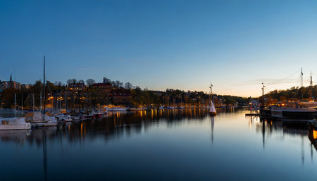 Sunset in the harbor of Stockholm, Sweden. Long exposure.の素材