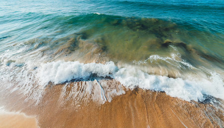 Sea wave on the sandy beach. Beautiful seascape background.の素材