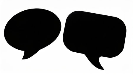 Two black speech bubbles isolated on white background. Copy space for text.の素材