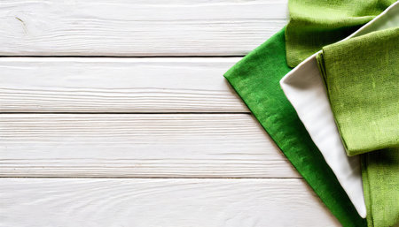 kitchen cloth on white wooden table background top view mock-upの素材
