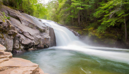 Beautiful waterfall in the forest, long exposure with motion blur.の素材