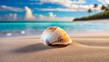 Seashell on a tropical beach at Maldives. Nature backgroundの素材