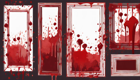 Bloody frames with blood splashes, 3d illustration, horizontalの素材