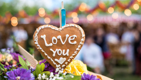 Gingerbread heart with the inscription I love you in the form of a candleの素材