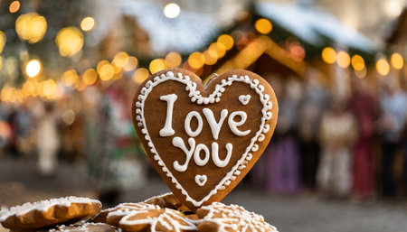 Heart shaped gingerbread cookies on Christmas market in Vilnius, Lithuaniaの素材