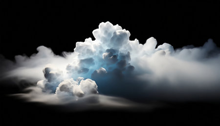 3D illustration of a stormy cloud over the night sky.の素材