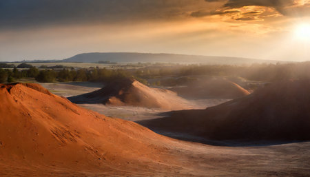 Sand dunes in the desert at sunset, Kaliningrad region, Russiaの素材