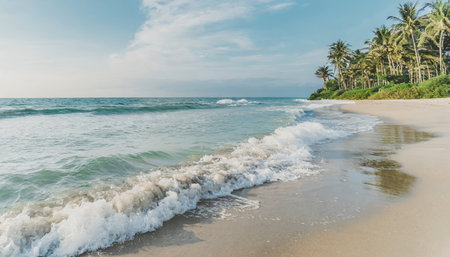 closeup sea waves sand beach panoramic beach landscape inspire tropical island coast seascape horizon sunny summer popular destination background idyllic best travel vacation seaside beachfrontの素材