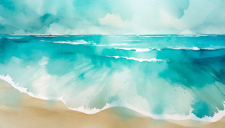 abstract watercolor turquoise ocean beach for textures fresh cheerful and relaxing summer concept positive and healthy tones to background or wallpaper generative aiの素材