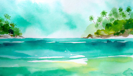 abstract watercolor beautiful paradise cove fresh cheerful and relaxing summer concept positive and healthy tones to background or wallpaper generative aiの素材
