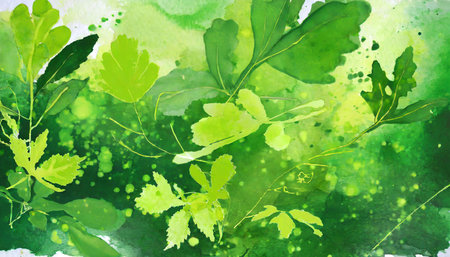 green watercolor foliage abstract background spring eco natureの素材
