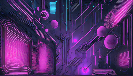 abstract cyberpunk background with neon details ai generative artの素材
