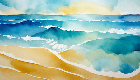 abstract watercolor waves ocean and beach for textures fresh cheerful and relaxing summer concept positive and healthy tones to background or wallpaper generative aiの素材