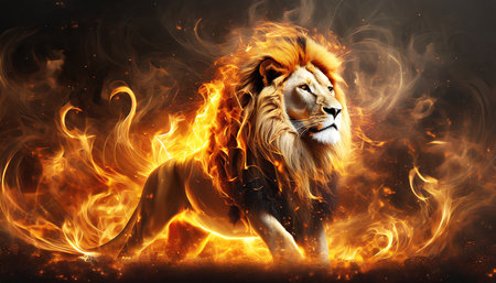 fire lion backdrop ai generatedの素材