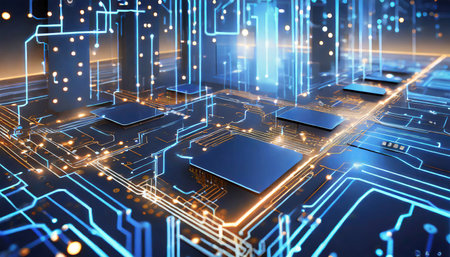digital network abstract motherboard circuitry symbolizes advanced technology enabling communication and processing within computer systemsの素材